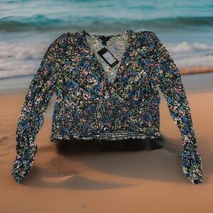 New Look Women’s ditsy floral print smocked crop top Shirred Sleeve Size 14 NWT